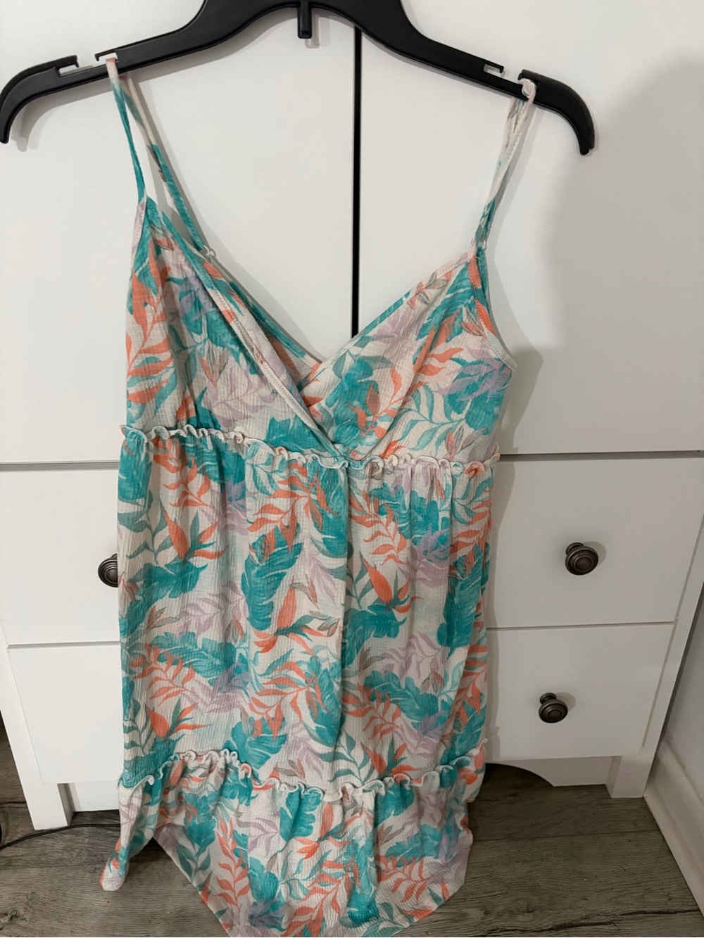 Tropical Leaf Print Spaghetti Strap Dress